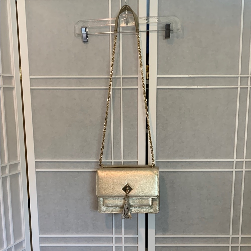 Antonio Melani Gold Leather Crossbody Bag with Classic Design
